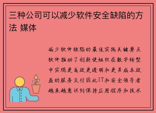 三种公司可以减少软件安全缺陷的方法 媒体